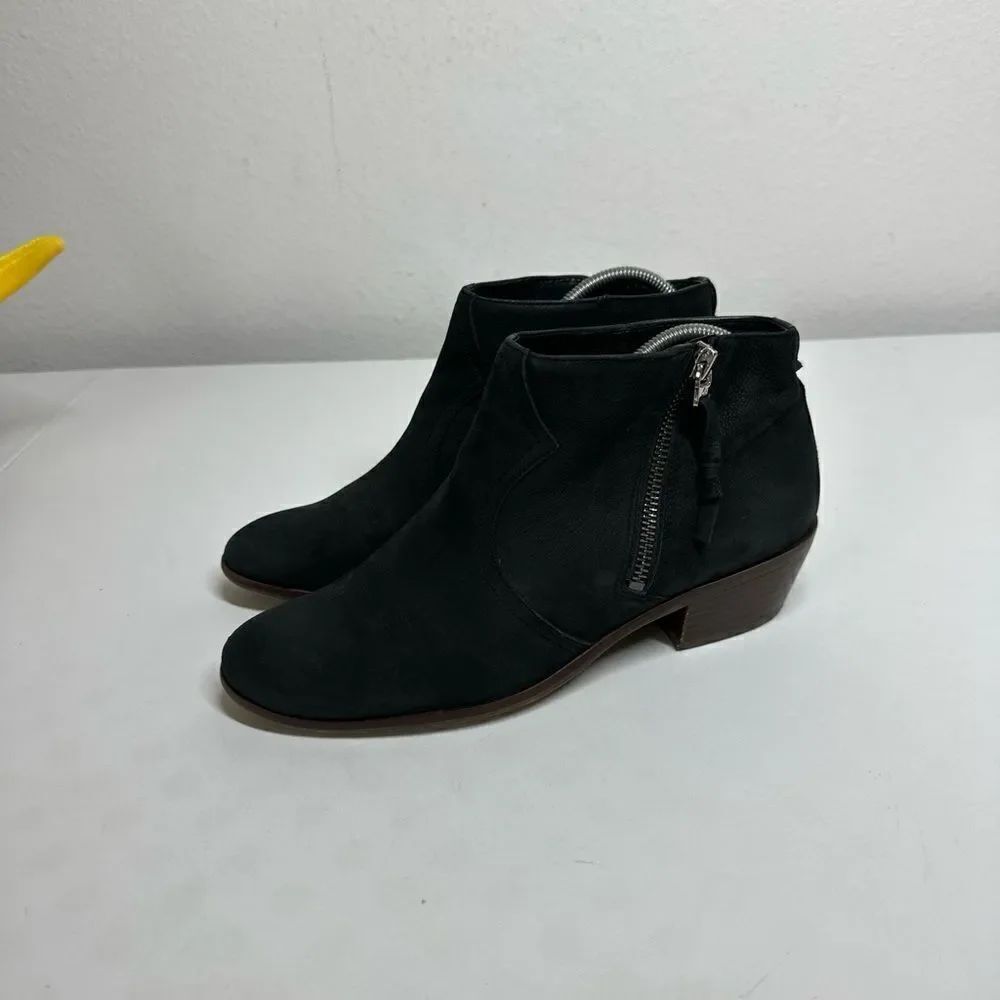 Sam Edelman Pete Ankle Booties Sz 7,5 Black Leather OutsideβZip Faux Wood Heeled